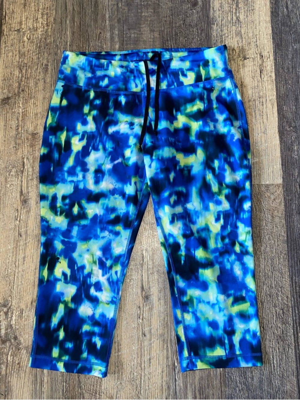 Danskin Blue and Yellow Tie-Dye Capri Leggings